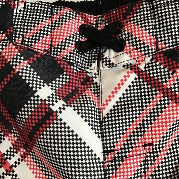 OP Swim Trunks Boy M (8) Plaid Red White Black Drawstring Waist Board Shorts - Picture 2 of 10